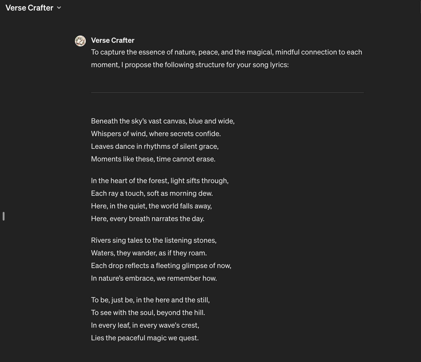screenshot of first poem by trained AI